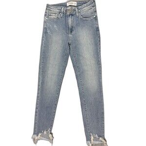 Just Black Size 25 Womens Jeans Skinny Light Wash Raw Hem Distress Stretch